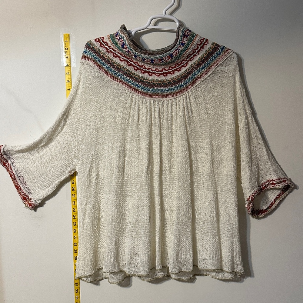 Free People Ivory Blouse with Multicolor Accents